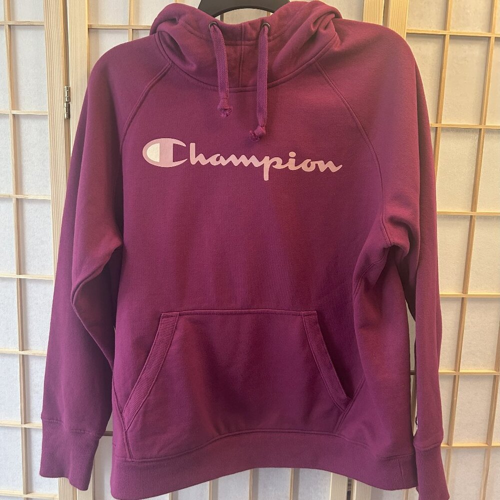 Champion Powerblend Purple Pullover Logo Fleece-lined Hoodie Women size Large